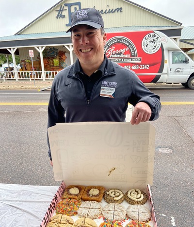 Sully with volunteer cookies