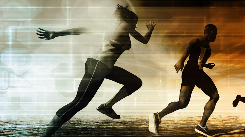 People running with a textured background