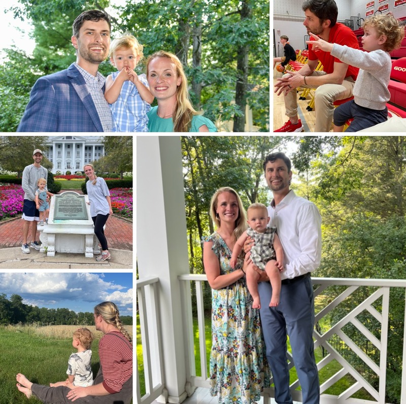 Collage of Tyler and his wife and son Marshall