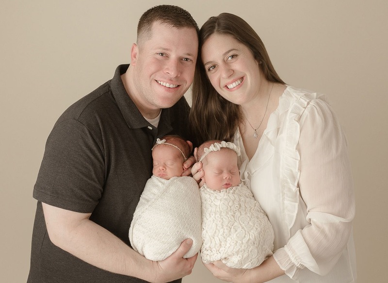Stephanie and Zachary with newborn twin babies, Natalie and Madeline.