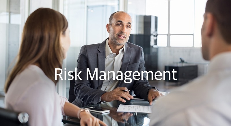 Risk Management. Financial Advisor discussing risk in an office setting.