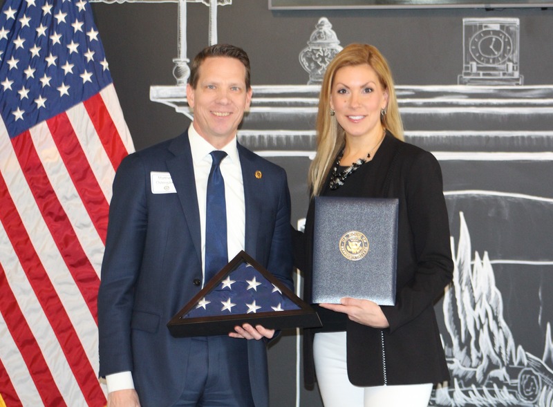 Matt receiving the Congressional Veteran Commendation from Congresswoman Beth Van Duyne