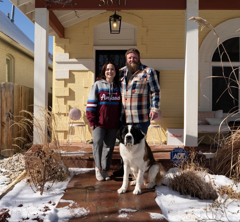 Man woman and st bernard