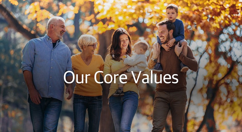 Our Core Values. Family walking outside.