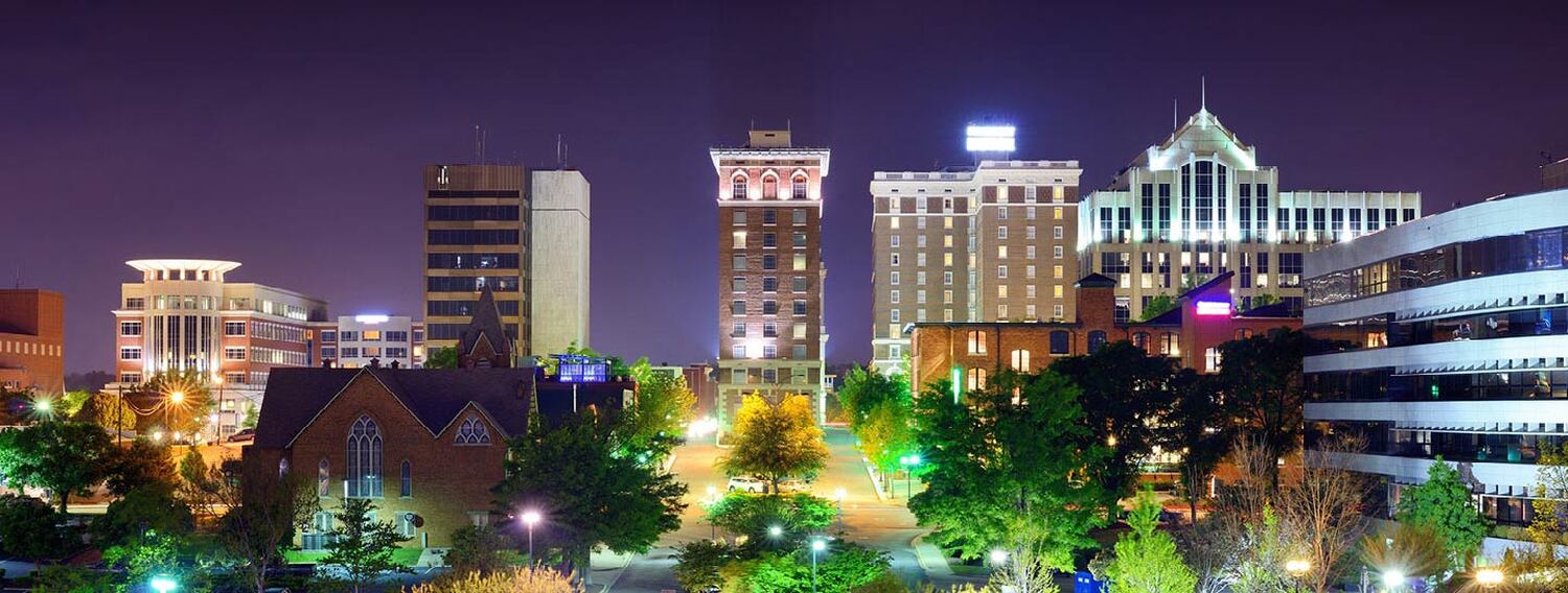 Greenville city lights at night