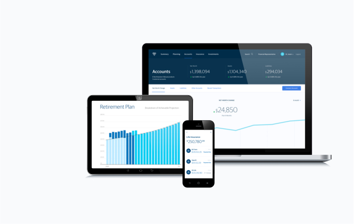 Northwestern Mutual's financial tools displayed on multiple devices